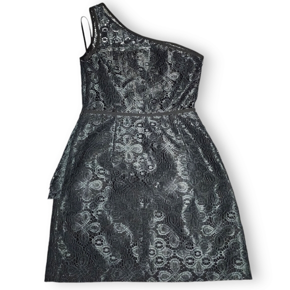 Jill Stuart One-Shoulder Lace Peplum Mini Dress Black Size 8 - Picture 9 of 17